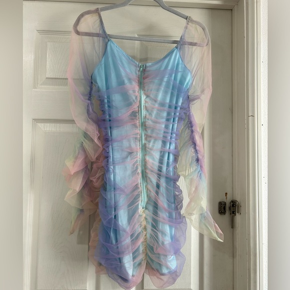 FREE w/ PURCHASE Multi-Color/ Pastel Rainbow Lined Mesh Bodycon Mini Dress - Picture 4 of 7